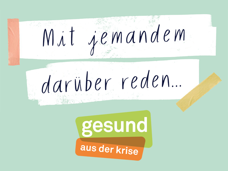 (c) Jugendportal / Adaptiert von der Publikation "Wie geht es dir?" / Illustrationen: Franziska Viviane Zobel Weißer Streifen mit Text "Mit jemandem darüber reden..." darauf